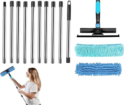 Plumeau Lange Steel - Afstofset Telescopisch - Hoog Reinigen - Uittrekbare Handgreep - Tot 165 cm - Grijs