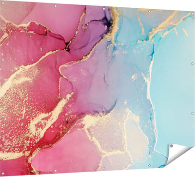 Gards Tuinposter Abstracte Kunst van Marmer - Roze met Blauw - 160x120 cm - Tuindoek - Tuindecoratie - Wanddecoratie buiten - Tuinschilderij