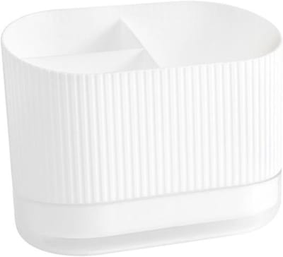 Bestekhouder met Afvoer - Keukengerei Organizer Lepelhouder - Keuken Opbergen - 3 Verdeelde Compartimenten - 17 x 11 cm - Wit
