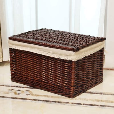 Opbergmand Boodschappenmand Handgeweven Ademend Rechthoekig Rotan met grote capaciteit voor vuile boeken, 4 maten,Brown,31x20x18cm