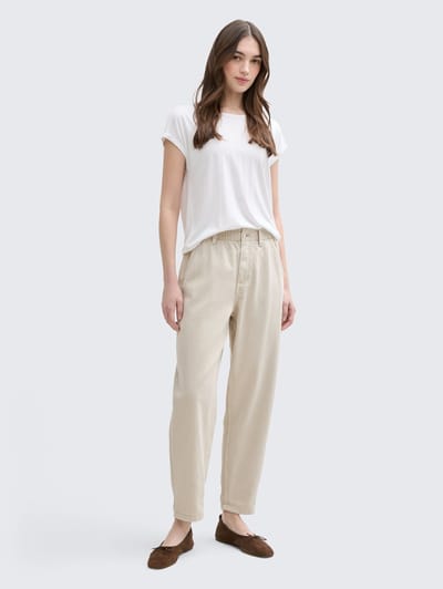 Tom Tailor Denim - Paperbag Barrel Jeans - Maat XXL - Beige Grey