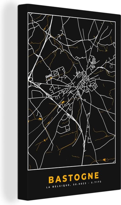 Canvas Schilderij Stadskaart - Bastogne - Kaart - Plattegrond - Goud - 20x30 cm - Wanddecoratie