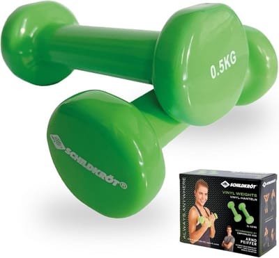 Schildkröt® Vinyl halters 0,5 kg set - ideaal voor gymnastiek-, aerobic- en fitnesstraining - twee rubberen halters - groen en antraciet