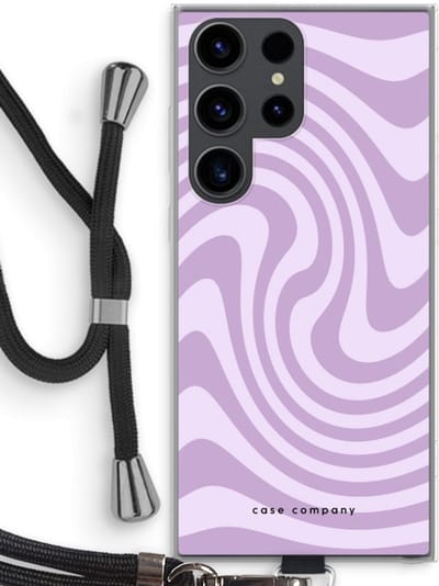 Case Company® - Hoesje met koord geschikt voor Samsung Galaxy S23 Ultra hoesje met Koord - Swirl Paars - Telefoonhoesje met Zwart Koord - Bescherming aan alle Kanten en Over de Schermrand
