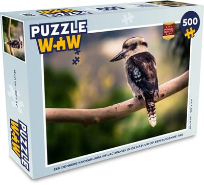 Puzzel Een donkere kookaburra of lachvogel in de natuur op een buigende tak - Legpuzzel - Puzzel 500 stukjes