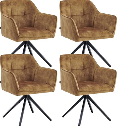Colenis® - Pearl Eetkamerstoel - Set Van 4 - Okergeel - Adoré Velvet - Industrieel