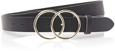 Take-it Zwarte Dames Riem met Dubbele Ringen Gesp - Gouden Ringen - 3 cm breed - Echt Leer - Zwart / Goud - Lengte totaal 115 cm / Riemmaat 95