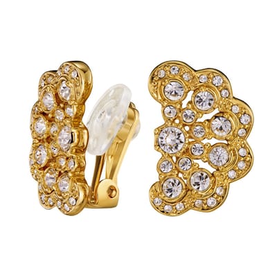 Traveller Clip Oorbellen - Oorclips Dames - Goud - Kristal - Preciosa Crystals - Halve Bloem - Verguld - 20 x 12 mm - 157746