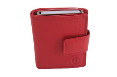 OI rode leren complete portemonnee met figuretta Cardprotector / compacte leren beurs met metalen pasjeshouder afsluitbaar / anti skim kastje in portemonnee / rood leer /106R