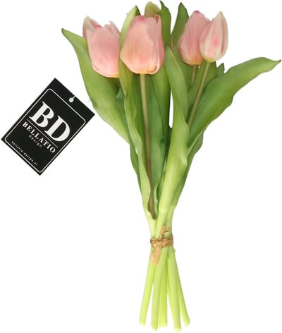 Bellatio Design Kunst tulpen boeket Vermeer - 7x stuks - lichtroze - real touch - 31 cm