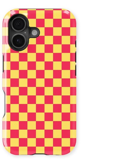 Design Hoesje geschikt voor iPhone 16 | Geschikt Voor Mag | Tiny Squares Checkered Print | Backcover geschikt voor iPhone 16 Cherry Checker