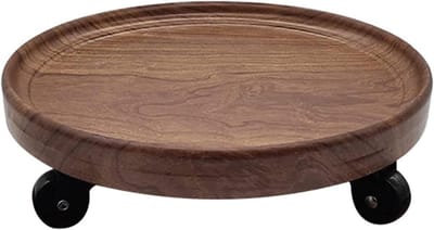 Houten Plantenkruk - Bloempot Trolley - Planten Verplaatsen - Vergrendelbare Wielen - 40cm Diameter - Houtkleur