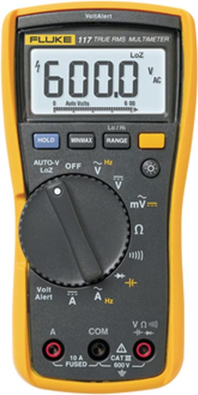 Fluke 117 EUR Digitale True-RMS multimeter met contactloze spanningszoeker - AC/DC 600V & 10A