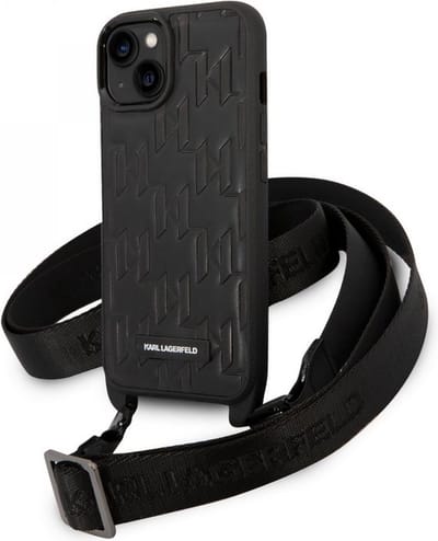 Karl Lagerfeld Saffiano Monogram Strap - Geschikt voor Apple iPhone 14 (6.1") - Zwart