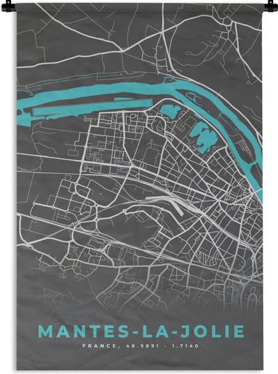 Wandkleed - Wanddoek - Mantes-la-Jolie - Frankrijk - Stadskaart - Kaart - Plattegrond - 120x180 cm - Wandtapijt