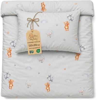 Dekbedovertrek voor ledikant baby 90x120 cm - Katoen dekbedhoes voor kind bed Set Dekbedzak 90 x 120 cm En Kussensloop 60 x 40 cm Oeko-Tex