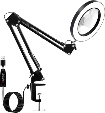 Vergrootglas met Licht en Standaard - 10x Vergroot, 3 Kleurmodi, 10 Helderheidsniveaus, voor Ambachtelijke Reparaties, Accessoires voor Diamantschilderen