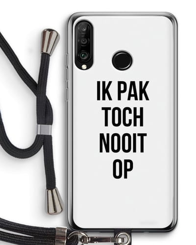 Case Company® - Hoesje met koord geschikt voor Huawei P30 Lite hoesje met Koord - Ik pak nooit op - Telefoonhoesje met Zwart Koord - Bescherming aan alle Kanten en Over de Schermrand