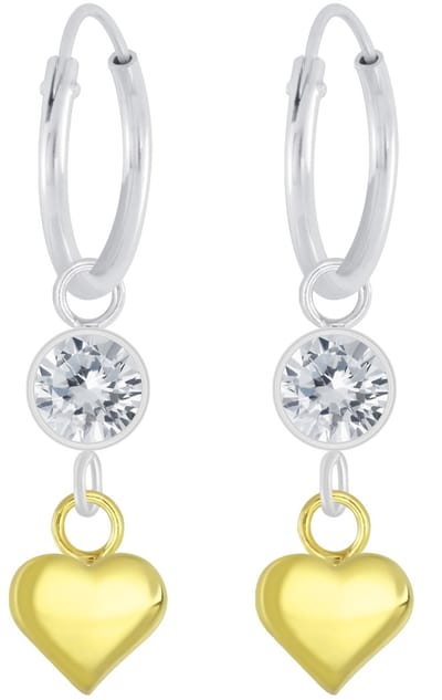 Joy|S - Zilveren hartje bedel oorbellen - oorringen - kristal met hartje - gold plated