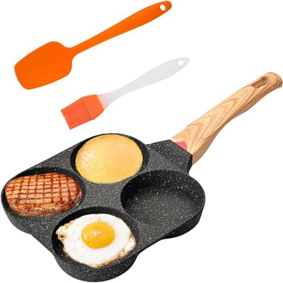 QORA® Poffertjespan - Gietijzeren pan - Voor inductie / electrisch - Poffertjes maken - Met Anti Aanbaklaag – Pannenkoekenmaker – Met 4 gaten- Grijs