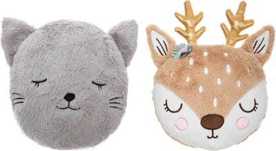 Dieren sierkussen set kinderkamer - kat/poes en hert - 27/31 cm - polyester