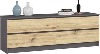 Ladekast K160 met 4 Lades / AKORD Furniture Factory / Grafietgrijs - Artisan Eik / 160 x 55 x 40 cm
