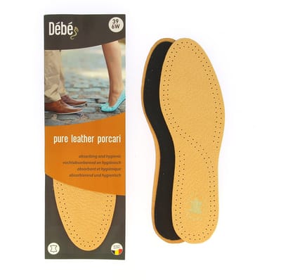 DEBE Pure leather porcari - Lederen inlegzool met schokdemping en latex actieve kool - 36