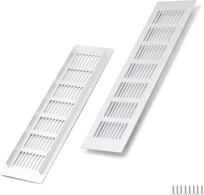 2x rechthoekig ventilatierooster aluminium 300x80mm voor kast en deur