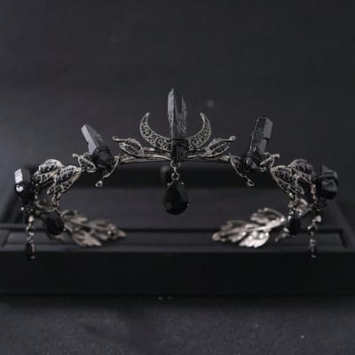 Nieuwe Vintage Kroon Bladeren Waterdruppel Hanger Tiara Bruiloft Haarband Strass Feest Prinses Elf Haarsieraad Sieraden black