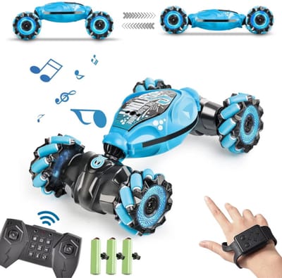 RC Stunt Car voor kinderen - Bestuurbare Auto - TENZHVXI® - 2,4 GHz - Gebarenbesturing, 4WD vierwielaandrijving, ledverlichting en geluid, 360° rotatie, snel, off-road - Geschikt voor jongens en meisjes van 6-14 jaar - Blauw