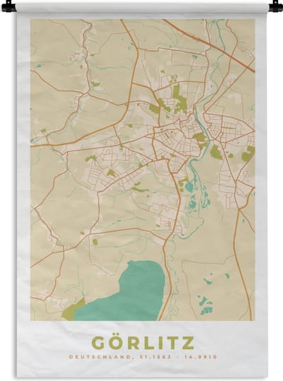 Wandkleed - Wanddoek - Görlitz - Kaart - Plattegrond - Vintage - Stadskaart - 120x180 cm - Wandtapijt