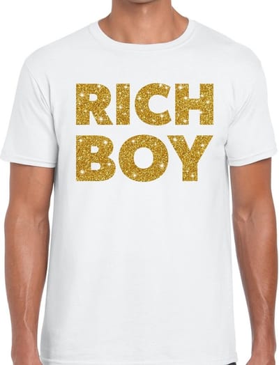 Rich boy goud glitter tekst t-shirt wit voor heren S