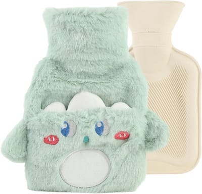 Zachte pluche warmwaterkruik 800 ml - Verlicht pijn - Geschikt voor kinderen en volwassenen - Kerstcadeau - Groen