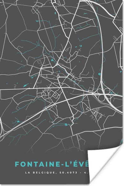 Poster Stadskaart – Grijs - Kaart – Fontaine l'Évêque – België – Plattegrond - 120x180 cm XXL