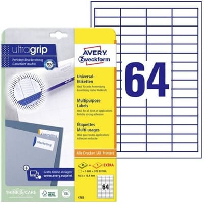 Avery-Zweckform 4785 Universele etiketten 48.5 x 16.9 mm Papier Wit 1 stuk(s) Permanent hechtend Laser (zwart/wit)