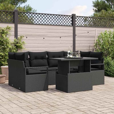 vidaXL - Tuinbank - Set - 7 - st - 6-Aantal - zitplaatsen - Zwart - poly - rattan