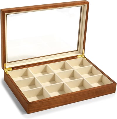 Oirlv Solid Wood 12 Grids Jewellery Box for Rings Earrings Storage Box Jewellery Box Women Display Box Drinking Set - ShopVlot