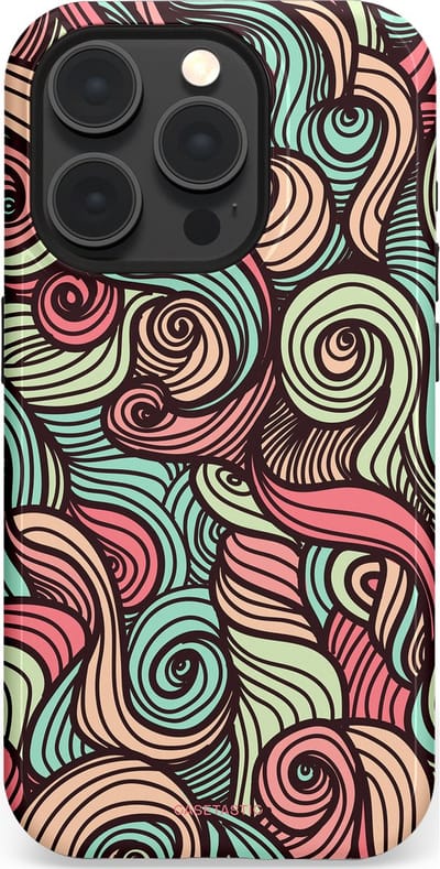 Casetastic hoesje geschikt voor Apple iPhone 15 Pro - MagSafe - Dubbellaagse bescherming - Pastel Swirl Vibes - Fashion Case - Taupe Donkergrijs Saliegroen Grijs