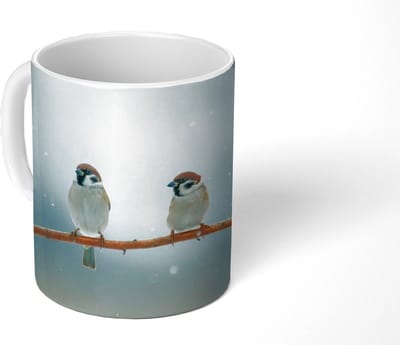 Mok - Koffiemok - Vogels - Mus - Sneeuw - Winter - Mokken - 350 ML - Beker - Koffiemokken - Theemok