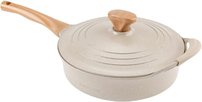 Aluminium Braadpan - Kookpan Fornuispan - Gezond Bakken - Keramische Antiaanbaklaag - 28 cm - Beige