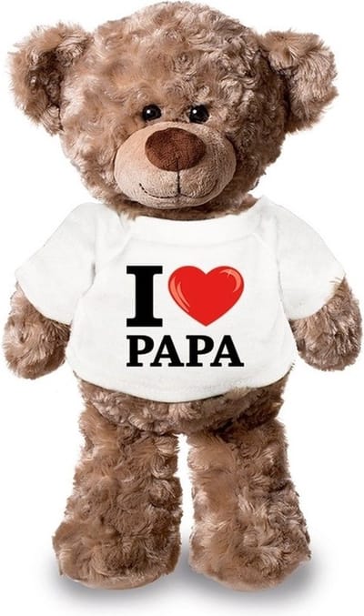 Knuffel teddybeer - i love papa - 24 cm - pluche - met shirt - vaderdag