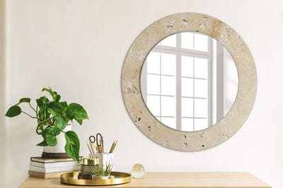 Coloray Bedrukte Spiegel - Imitatiesteen Spiegel Met Decoratie - 50 cm - Beige Bedrukte Spiegel - Spiegel Met Decoratie - Spiegel Lijst Met Print - Spiegel Met Print
