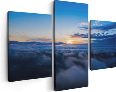Artaza Canvas Schilderij Drieluik Zonsondergang In De Wolken  - 90x60 - Foto Op Canvas - Canvas Print