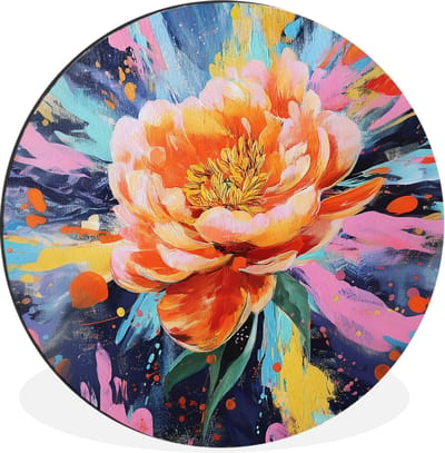 WallCircle - Wandcirkel - Muurcirkel - Bloemexplosie - Felle spatten - Dynamisch - Aluminium - Dibond - 30x30 cm - Binnen en Buiten