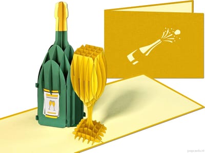 Popcards popupkaarten – Champagne Jubileum Uitnodiging Feest Verjaardag Jarig Verjaardagskaart Felicitatie Valentijn Valentijnskaart Valentijnscadeau Moederdag Vaderdag Happy New Year Gelukkig Nieuwjaar Kerst Kerstkaart pop-up kaart 3D wenskaart