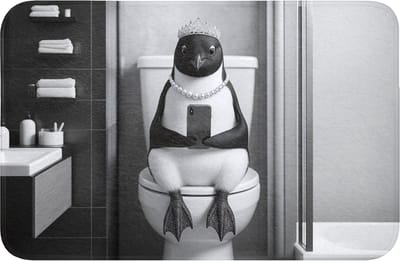 WC mat 60x40 cm - Antislip - Pinguïn - Telefoon - Toilet - Zwart - Wit - Toiletmat - Vloermat - Douchemat - Toilet tapijt - Toiletmatten