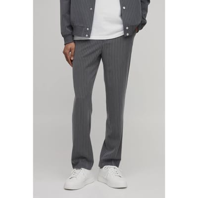 Gestreken Rechte Pasvorm Gestreepte Co-ord Broek | Charcoal | Size 28