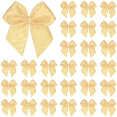 METERXITY 50-Pack Mini Craft Lint Strik 1x1 Inch Geruit Stof Satijnen Lint Strikjes Boetiek voor Craft DIY/Treat Zakken/Haar Strik Naaien/Bruiloft/Verjaardag/Feest/Kerst [Goud]