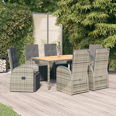vidaXL - 7-delige - Tuinset - met - kussens - poly - rattan - grijs