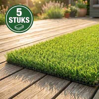 Niba® Kunstgras 2x1m - 5 stuks - 20mm hoog - Grastapijt voor Balkon, Camping & Deurmat